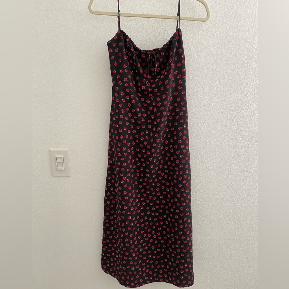 Black Midi Dress with Roses Size XS